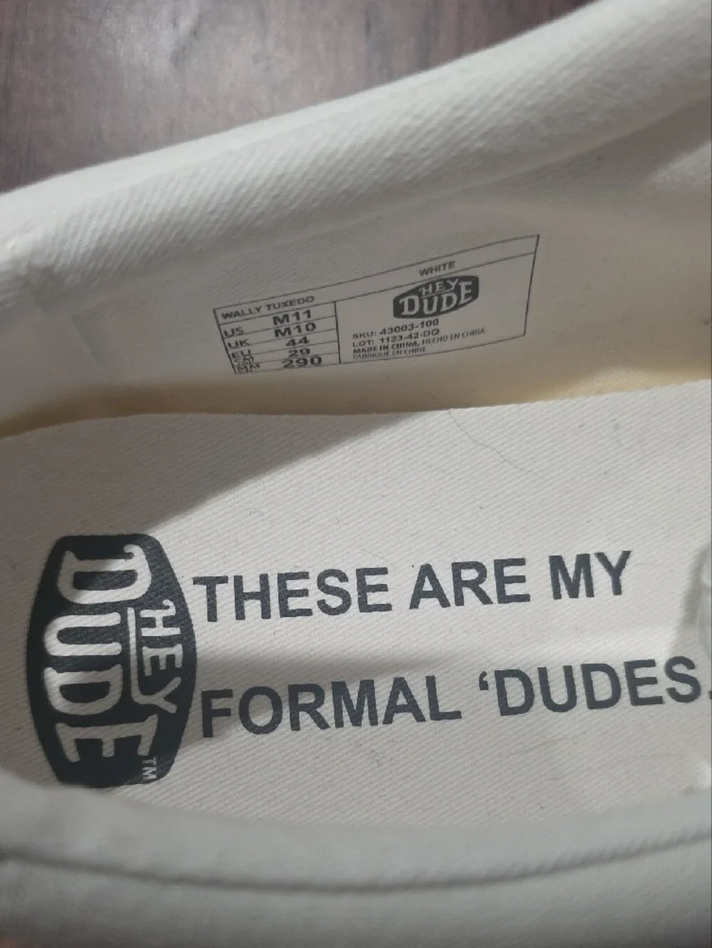 Hey Dude White Men's Slip-On with Black Tuxedo Print